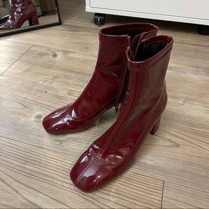 Zara Burgundy Patent Faux Leather Boots